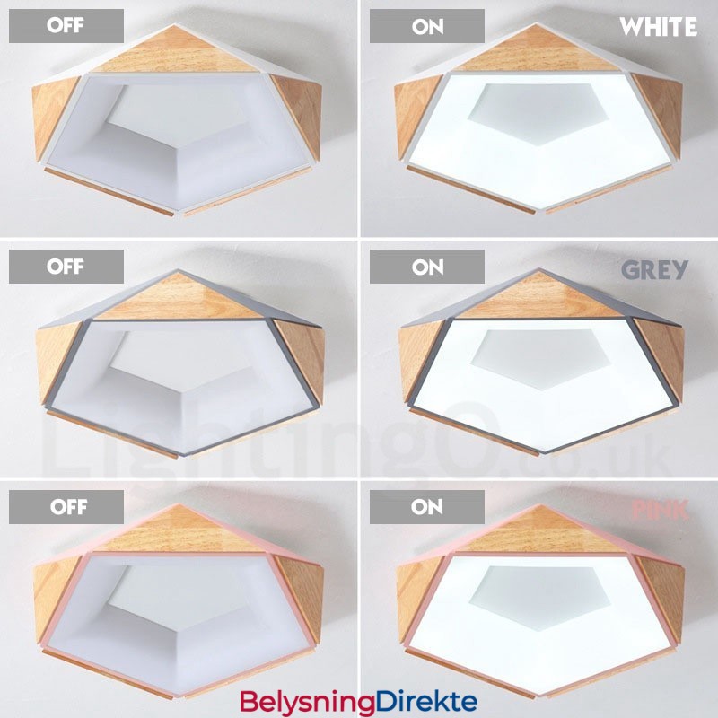 Dimmbar Flerfarget Pentagon Tretaklampe Med Akrylskjerm Taklampe I Nordisk Stil