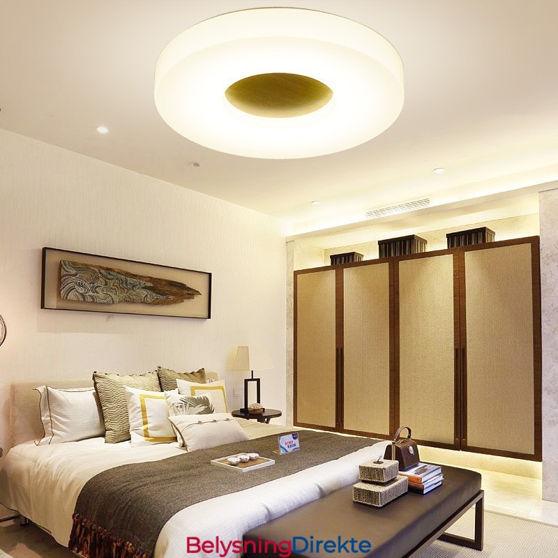 Dimbar Ultratynn Rund Taklampe I Tre Med Akrylskjerm I Nordisk Stil