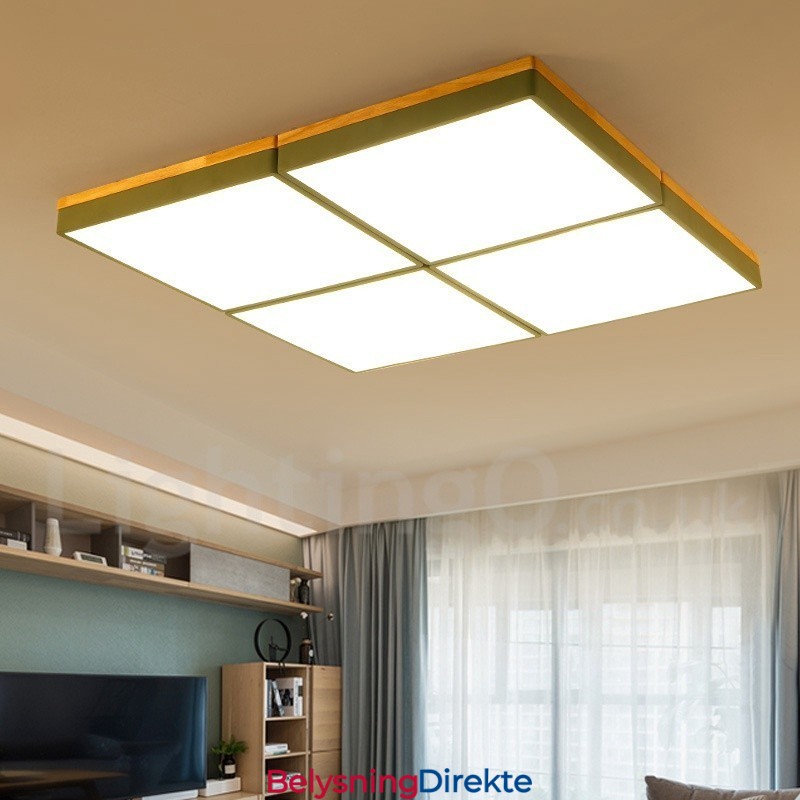 Stor Firkantet Dimbar Macaron Ultratynn Flerfarget Tretaklampe Med Akrylskjerm Taklampe I Nordisk Stil