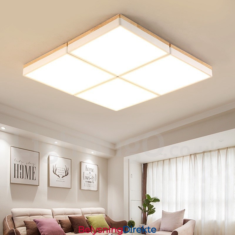 Stor Firkantet Dimbar Macaron Ultratynn Flerfarget Tretaklampe Med Akrylskjerm Taklampe I Nordisk Stil