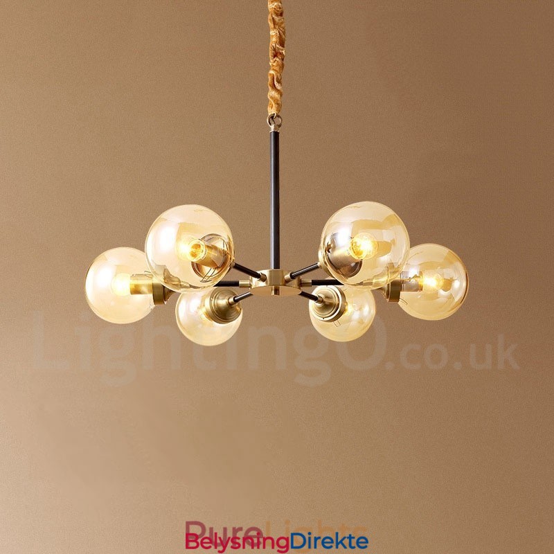 Luksuriøs Rustikk Retro Vintage Messing Pendellysekrone Med Glassskjermer