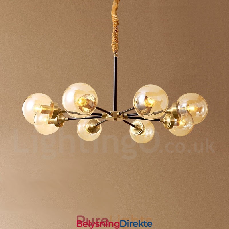 Luksuriøs Rustikk Retro Vintage Messing Pendellysekrone Med Glassskjermer