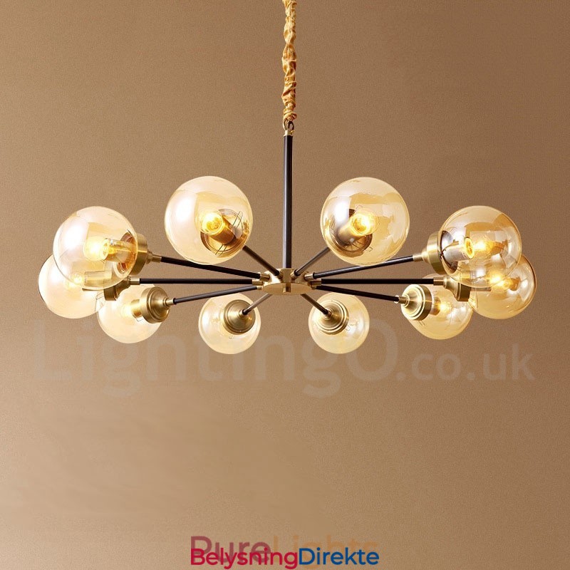 Luksuriøs Rustikk Retro Vintage Messing Pendellysekrone Med Glassskjermer