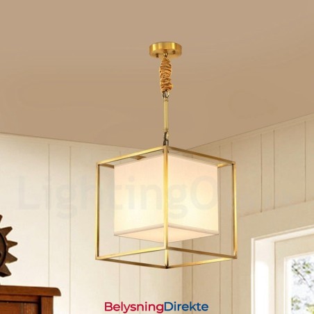 Ren Messing, Enkel Rustikk Retro Vintage Messingpendellampe Med Stoffskjerm