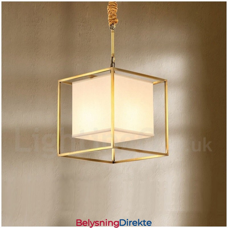 Ren Messing, Enkel Rustikk Retro Vintage Messingpendellampe Med Stoffskjerm