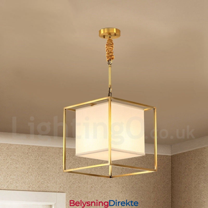 Ren Messing, Enkel Rustikk Retro Vintage Messingpendellampe Med Stoffskjerm