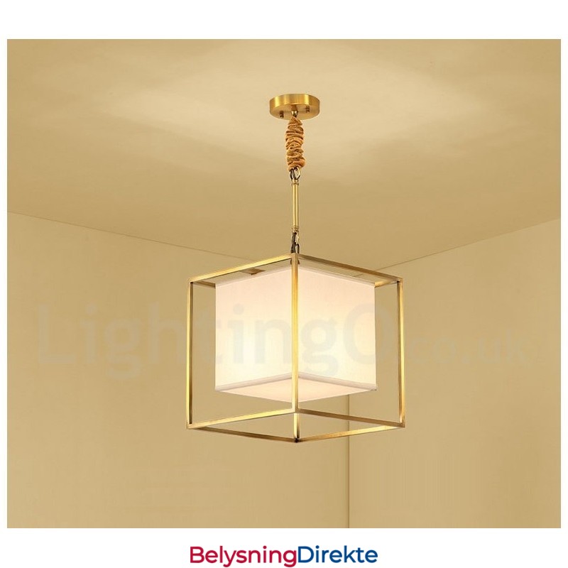 Ren Messing, Enkel Rustikk Retro Vintage Messingpendellampe Med Stoffskjerm