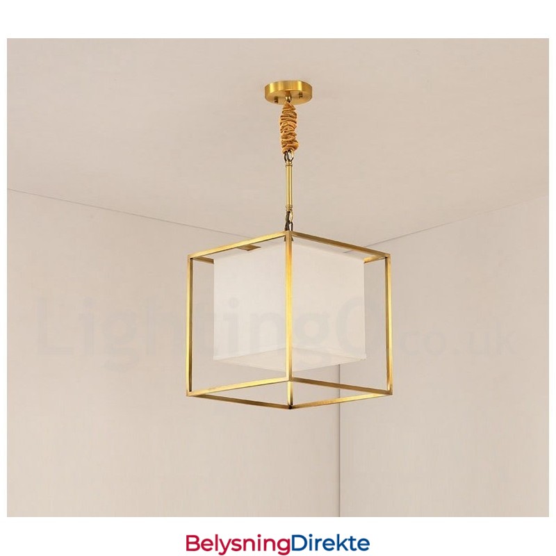 Ren Messing, Enkel Rustikk Retro Vintage Messingpendellampe Med Stoffskjerm