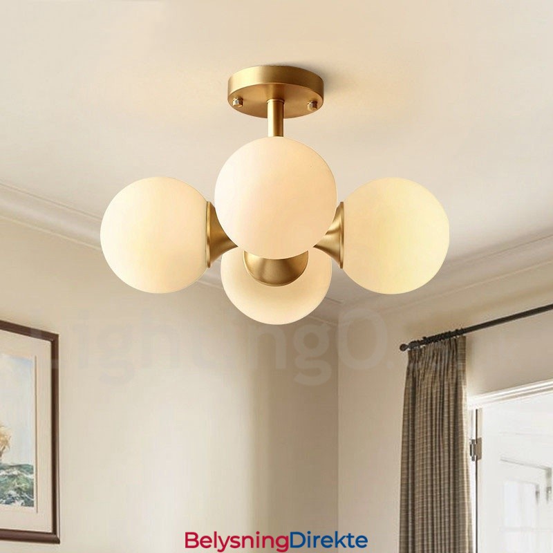 4 Lys I Ren Messing, Moderne, Samtidskunst, Enkel, Rustikk, Retro Vintage, Innfelt Taklampe Med Glassskjermer