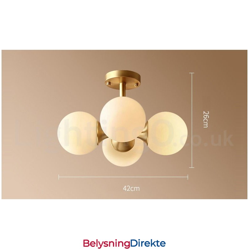 4 Lys I Ren Messing, Moderne, Samtidskunst, Enkel, Rustikk, Retro Vintage, Innfelt Taklampe Med Glassskjermer