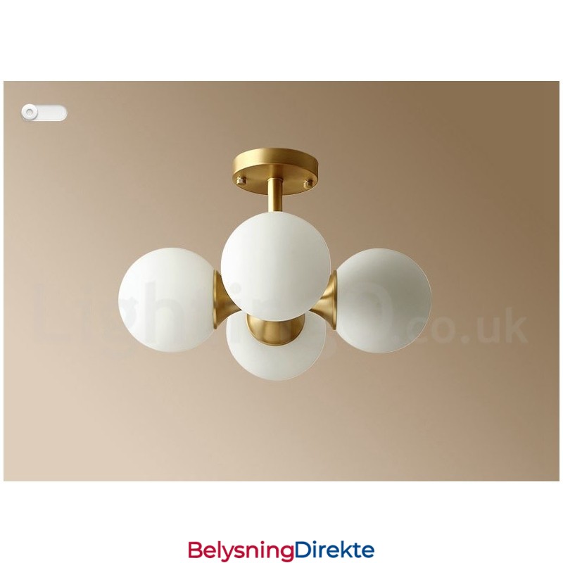 4 Lys I Ren Messing, Moderne, Samtidskunst, Enkel, Rustikk, Retro Vintage, Innfelt Taklampe Med Glassskjermer