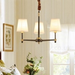 Stor, Luksuriøs, Rustikk, Retro Vintage-Lysekrone I Messing Med Stoffskjermer