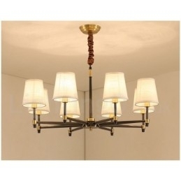 Stor, Luksuriøs, Rustikk, Retro Vintage-Lysekrone I Messing Med Stoffskjermer