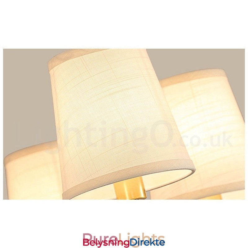 Stor, Luksuriøs, Rustikk, Retro Vintage-Lysekrone I Messing Med Stoffskjermer