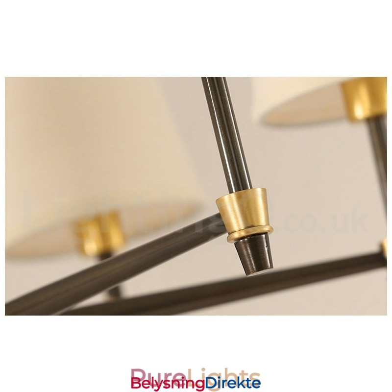 Stor, Luksuriøs, Rustikk, Retro Vintage-Lysekrone I Messing Med Stoffskjermer