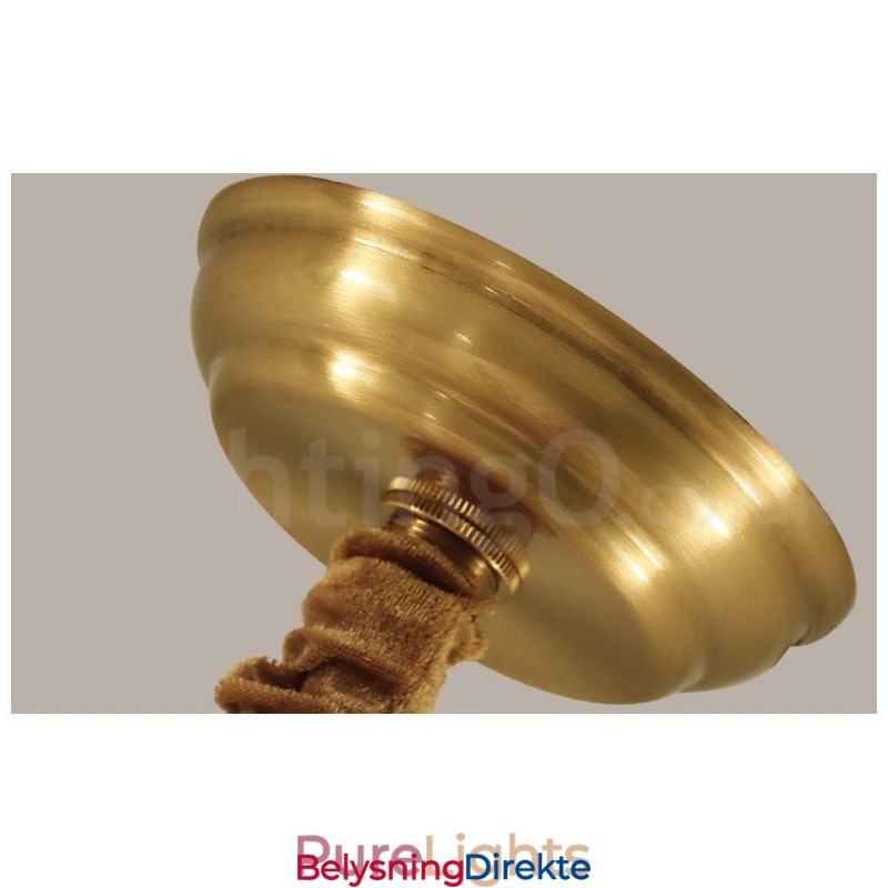 Stor, Luksuriøs, Rustikk, Retro Vintage-Lysekrone I Messing Med Stoffskjermer