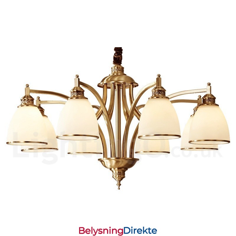 Stor, Luksuriøs, Rustikk, Retro Vintage-Lysekrone I Messing Med Glassskjermer