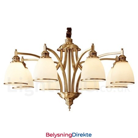 Stor, Luksuriøs, Rustikk, Retro Vintage-Lysekrone I Messing Med Glassskjermer