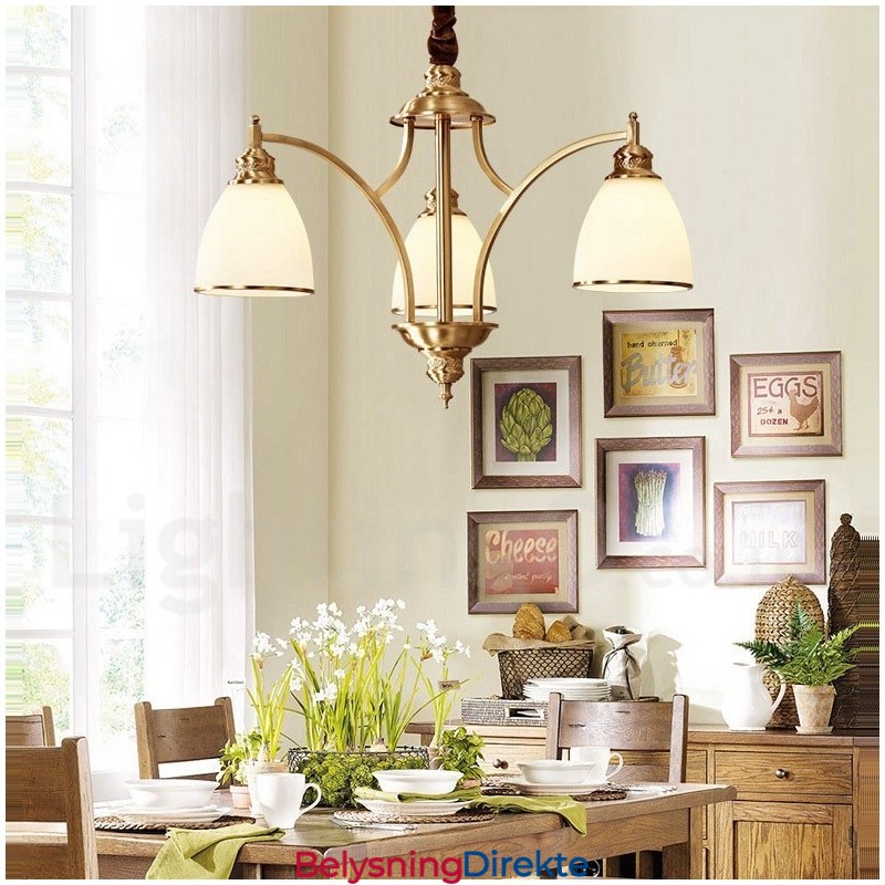 Stor, Luksuriøs, Rustikk, Retro Vintage-Lysekrone I Messing Med Glassskjermer