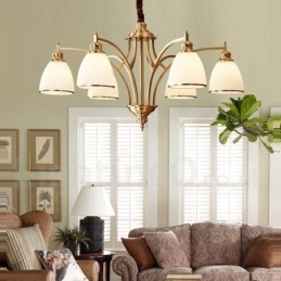 Stor, Luksuriøs, Rustikk, Retro Vintage-Lysekrone I Messing Med Glassskjermer