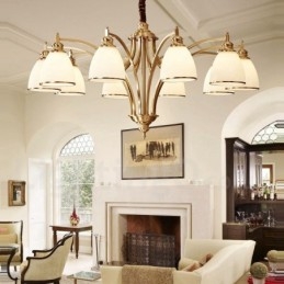 Stor, Luksuriøs, Rustikk, Retro Vintage-Lysekrone I Messing Med Glassskjermer