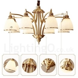 Stor, Luksuriøs, Rustikk, Retro Vintage-Lysekrone I Messing Med Glassskjermer