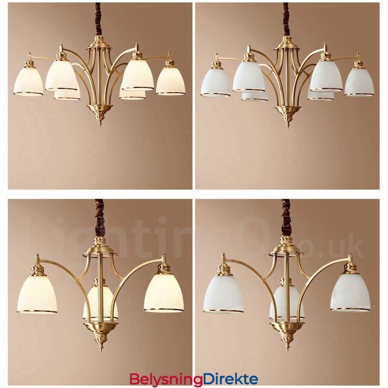 Stor, Luksuriøs, Rustikk, Retro Vintage-Lysekrone I Messing Med Glassskjermer