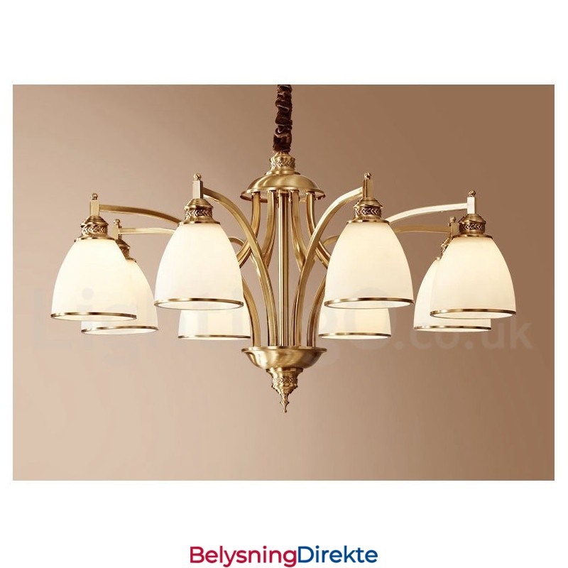 Stor, Luksuriøs, Rustikk, Retro Vintage-Lysekrone I Messing Med Glassskjermer