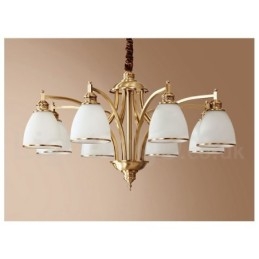 Stor, Luksuriøs, Rustikk, Retro Vintage-Lysekrone I Messing Med Glassskjermer