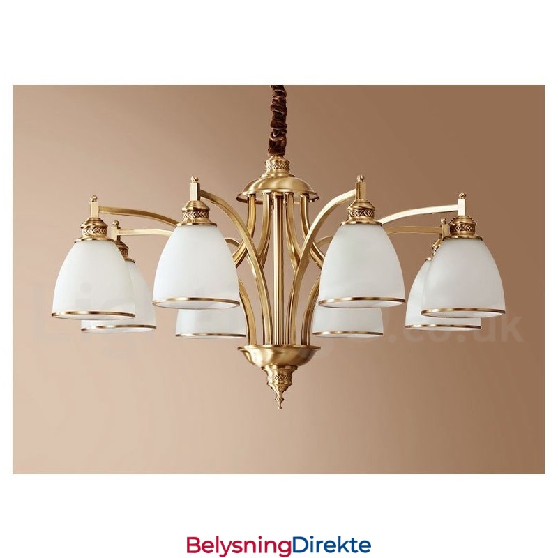 Stor, Luksuriøs, Rustikk, Retro Vintage-Lysekrone I Messing Med Glassskjermer