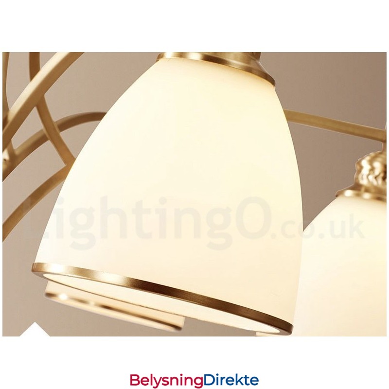 Stor, Luksuriøs, Rustikk, Retro Vintage-Lysekrone I Messing Med Glassskjermer