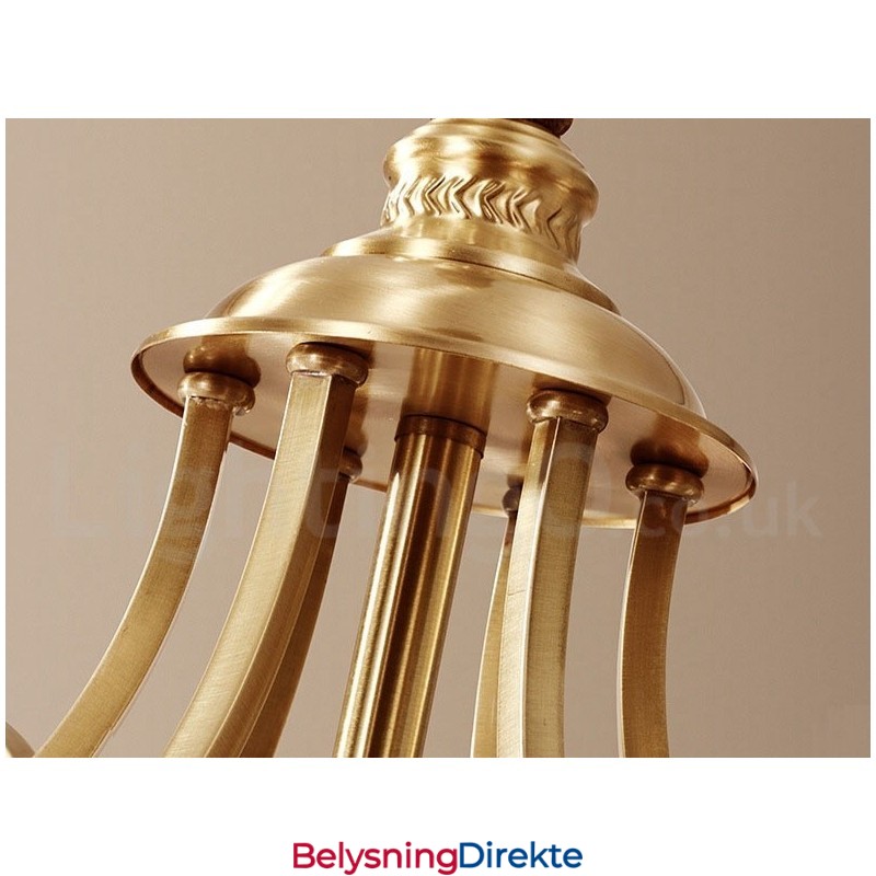 Stor, Luksuriøs, Rustikk, Retro Vintage-Lysekrone I Messing Med Glassskjermer