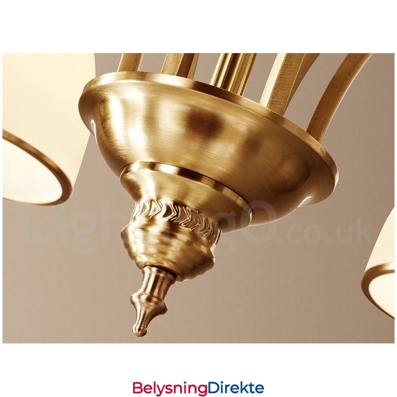 Stor, Luksuriøs, Rustikk, Retro Vintage-Lysekrone I Messing Med Glassskjermer