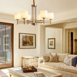 Stor, Luksuriøs, Rustikk, Retro Vintage-Lysekrone I Messing Med Glassskjermer