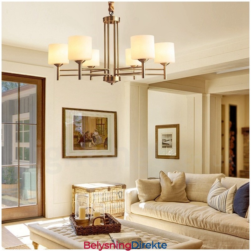 Stor, Luksuriøs, Rustikk, Retro Vintage-Lysekrone I Messing Med Glassskjermer