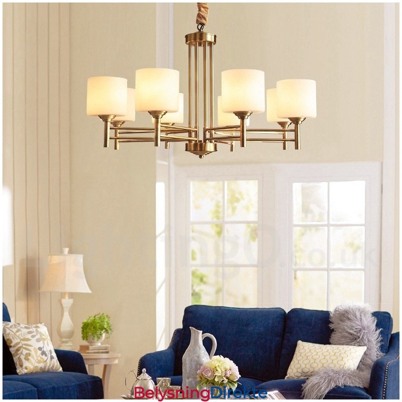 Stor, Luksuriøs, Rustikk, Retro Vintage-Lysekrone I Messing Med Glassskjermer