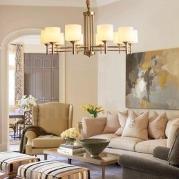 Stor, Luksuriøs, Rustikk, Retro Vintage-Lysekrone I Messing Med Glassskjermer