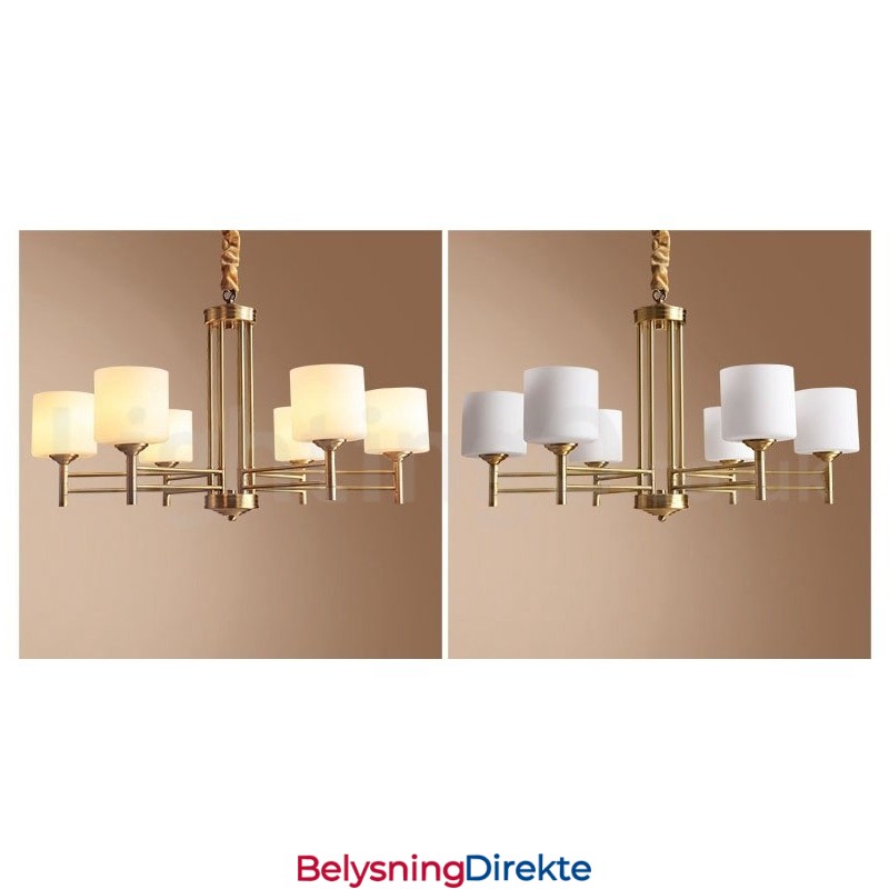 Stor, Luksuriøs, Rustikk, Retro Vintage-Lysekrone I Messing Med Glassskjermer