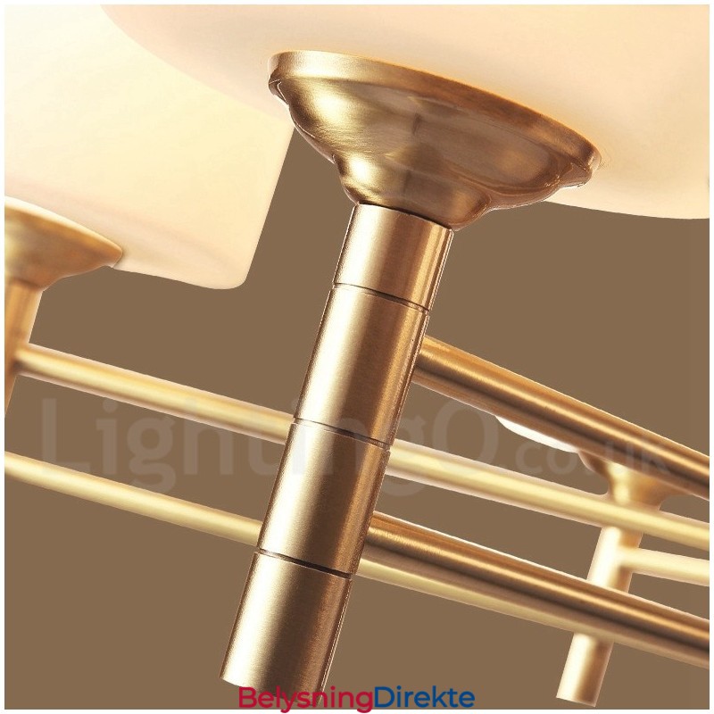 Stor, Luksuriøs, Rustikk, Retro Vintage-Lysekrone I Messing Med Glassskjermer