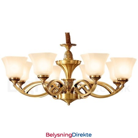 Stor, Luksuriøs, Rustikk, Retro Vintage-Lysekrone I Messing Med Glassskjermer