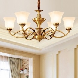 Stor, Luksuriøs, Rustikk, Retro Vintage-Lysekrone I Messing Med Glassskjermer