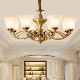 Stor, Luksuriøs, Rustikk, Retro Vintage-Lysekrone I Messing Med Glassskjermer