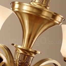 Stor, Luksuriøs, Rustikk, Retro Vintage-Lysekrone I Messing Med Glassskjermer