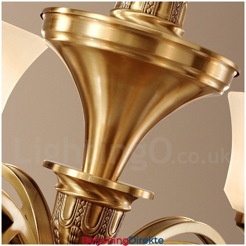 Stor, Luksuriøs, Rustikk, Retro Vintage-Lysekrone I Messing Med Glassskjermer