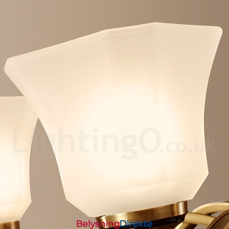 Stor, Luksuriøs, Rustikk, Retro Vintage-Lysekrone I Messing Med Glassskjermer