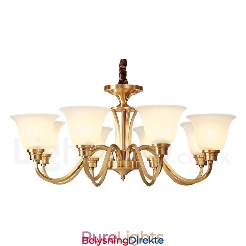 Stor, Luksuriøs, Rustikk, Retro Vintage, Anhengslysekrone I Massiv Messing Med Glassskjermer