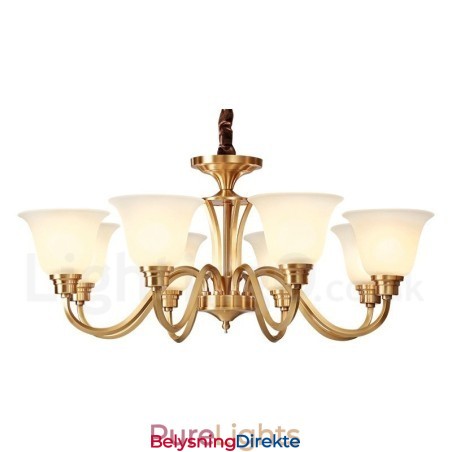 Stor, Luksuriøs, Rustikk, Retro Vintage, Anhengslysekrone I Massiv Messing Med Glassskjermer