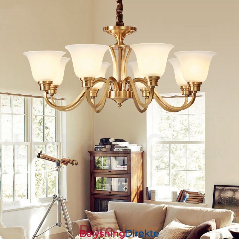 Stor, Luksuriøs, Rustikk, Retro Vintage, Anhengslysekrone I Massiv Messing Med Glassskjermer