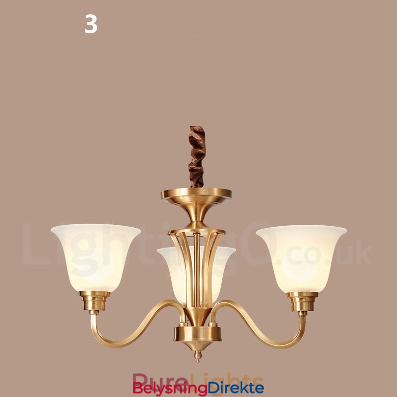 Stor, Luksuriøs, Rustikk, Retro Vintage, Anhengslysekrone I Massiv Messing Med Glassskjermer