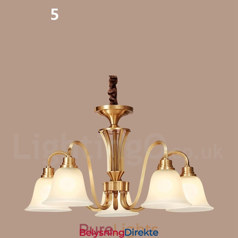 Stor, Luksuriøs, Rustikk, Retro Vintage, Anhengslysekrone I Massiv Messing Med Glassskjermer